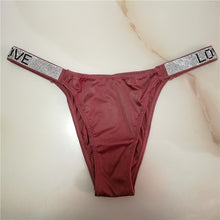 Load image into Gallery viewer, Women Thongs Sexy letter Rhinestones Thin belt G-string Thong Fashion Low Waist Shorts Briefs T-back Fitness Triangle Panties
