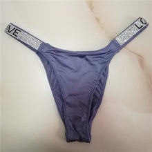 Load image into Gallery viewer, Women Thongs Sexy letter Rhinestones Thin belt G-string Thong Fashion Low Waist Shorts Briefs T-back Fitness Triangle Panties
